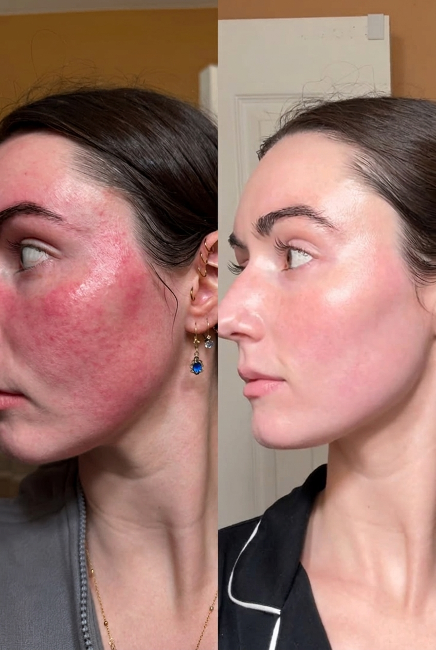 Rosacea + Inflammation comparison photos accompanying Priya S.’s review